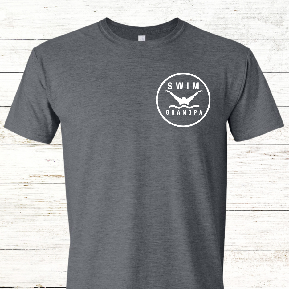 Swim Grandpa - Butterfly Pocket Logo - White Text - Adult Crewneck Tee
