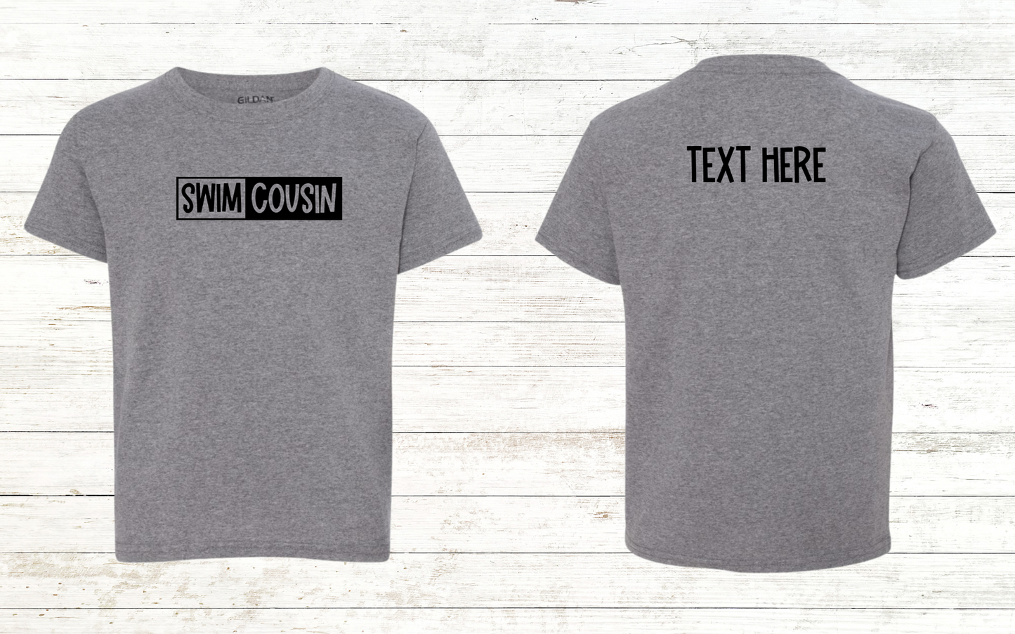 Swim Cousin Youth Shirt - Free Shipping - Back of Shirt Personalization Option: Youth Crewneck Tee
