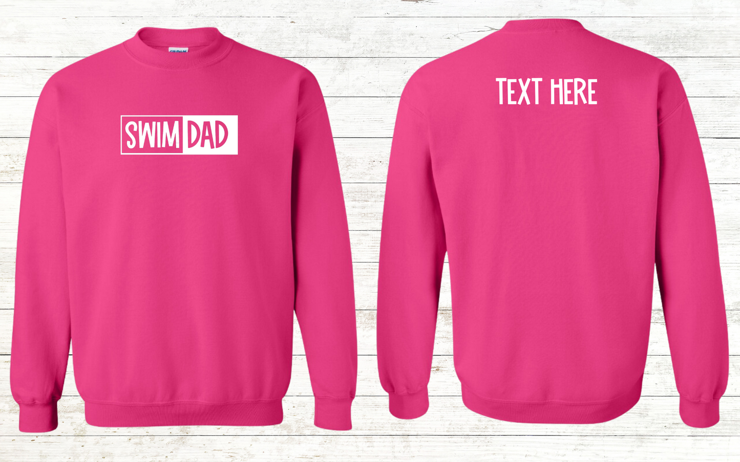 Swim Dad - White Text - Adult Sweatshirt - Personalized on back