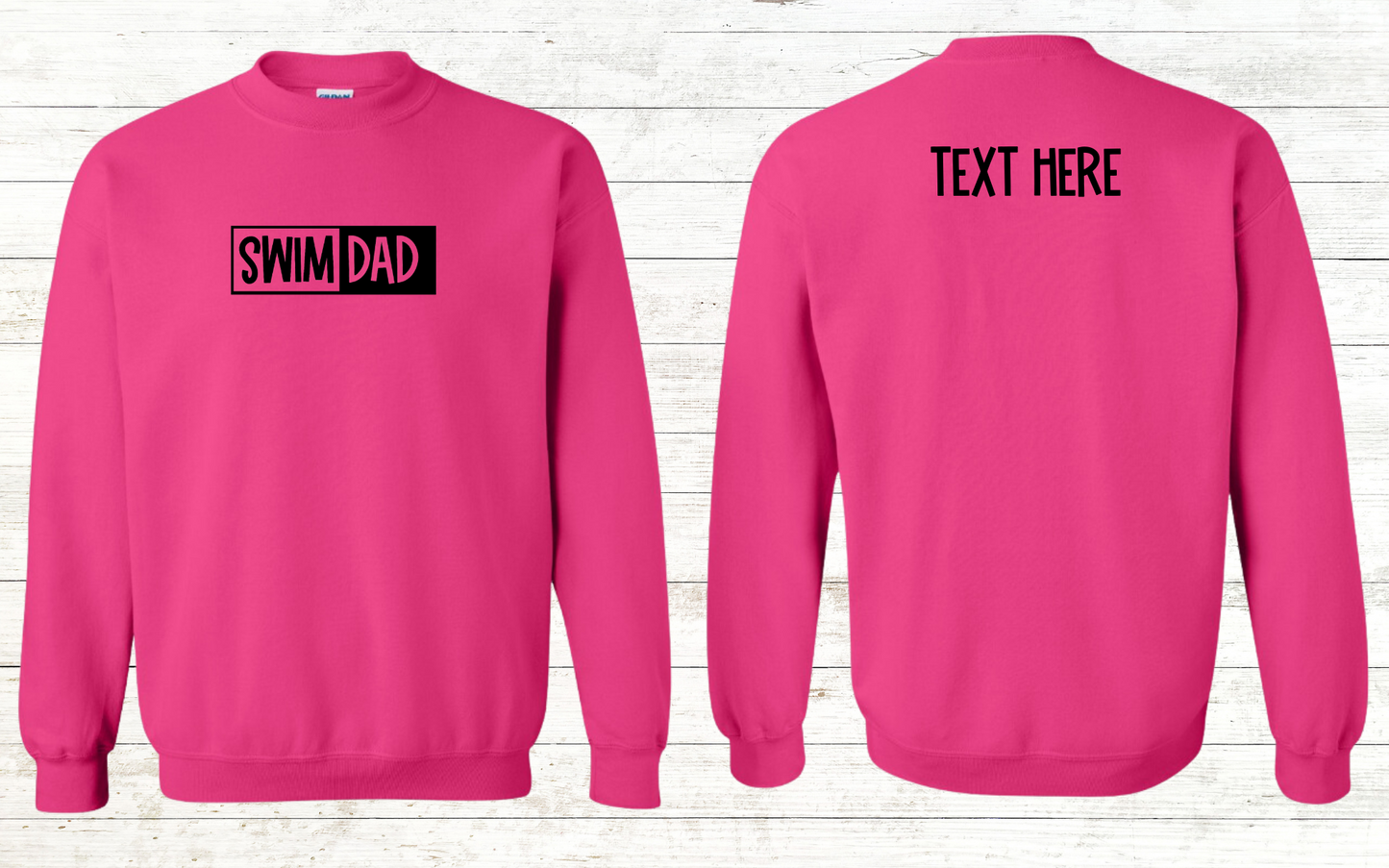 Swim Dad - Black Text - Adult Sweatshirt - Personalized on back