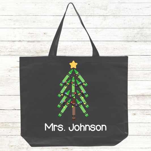 Teacher Tote Bag - Christmas - Green Crayon Christmas Tree
