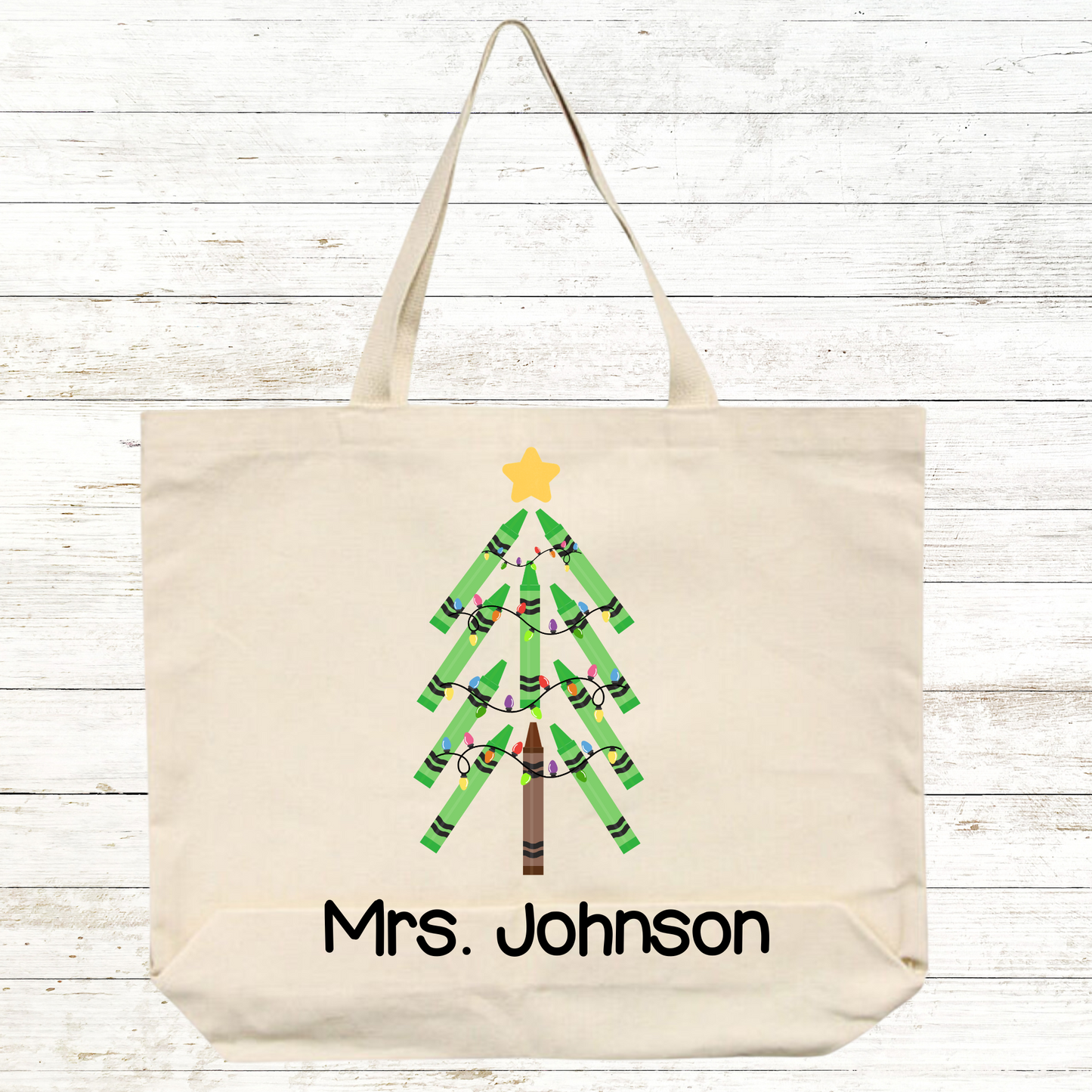 Teacher Tote Bag - Christmas - Green Crayon Christmas Tree
