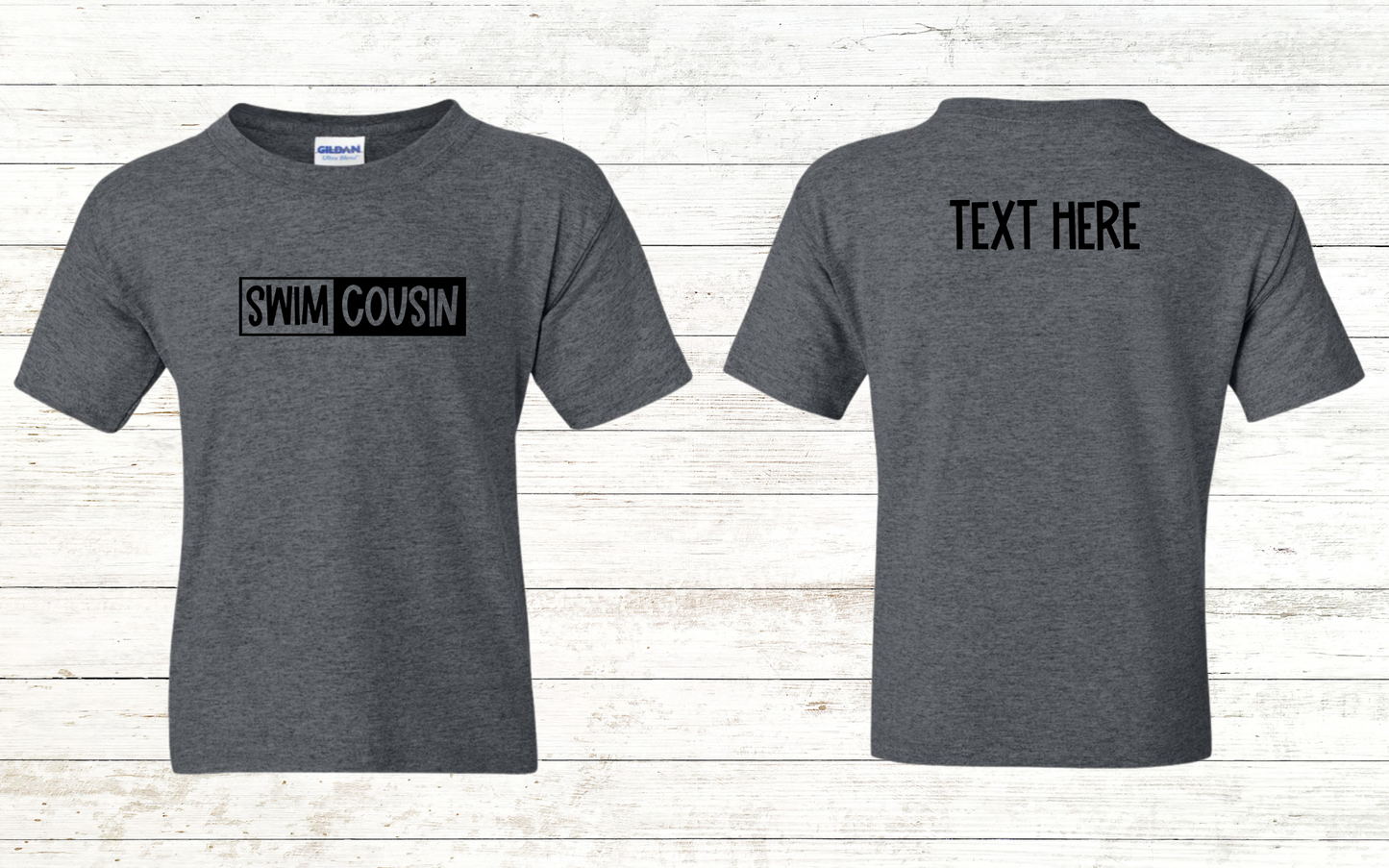 Swim Cousin Youth Shirt - Free Shipping - Back of Shirt Personalization Option: Youth Crewneck Tee