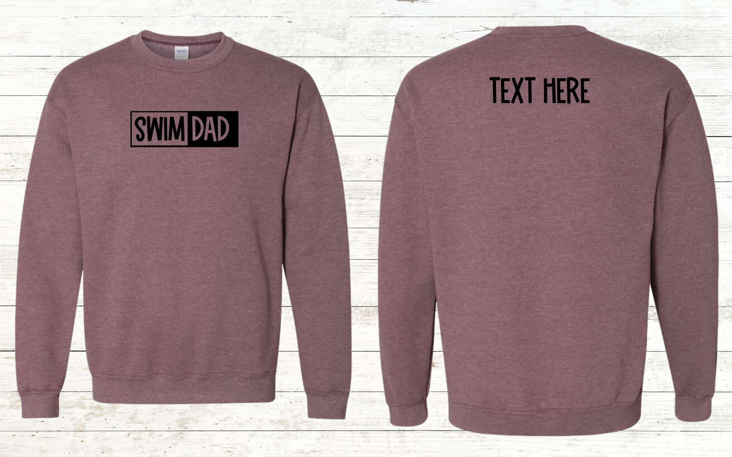 Swim Dad - Black Text - Adult Sweatshirt - Personalized on back