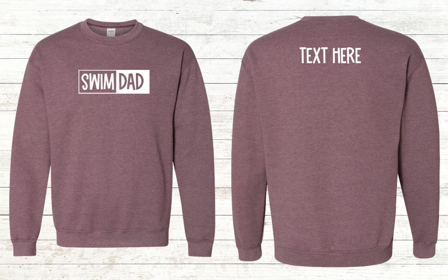 Swim Dad - White Text - Adult Sweatshirt - Personalized on back