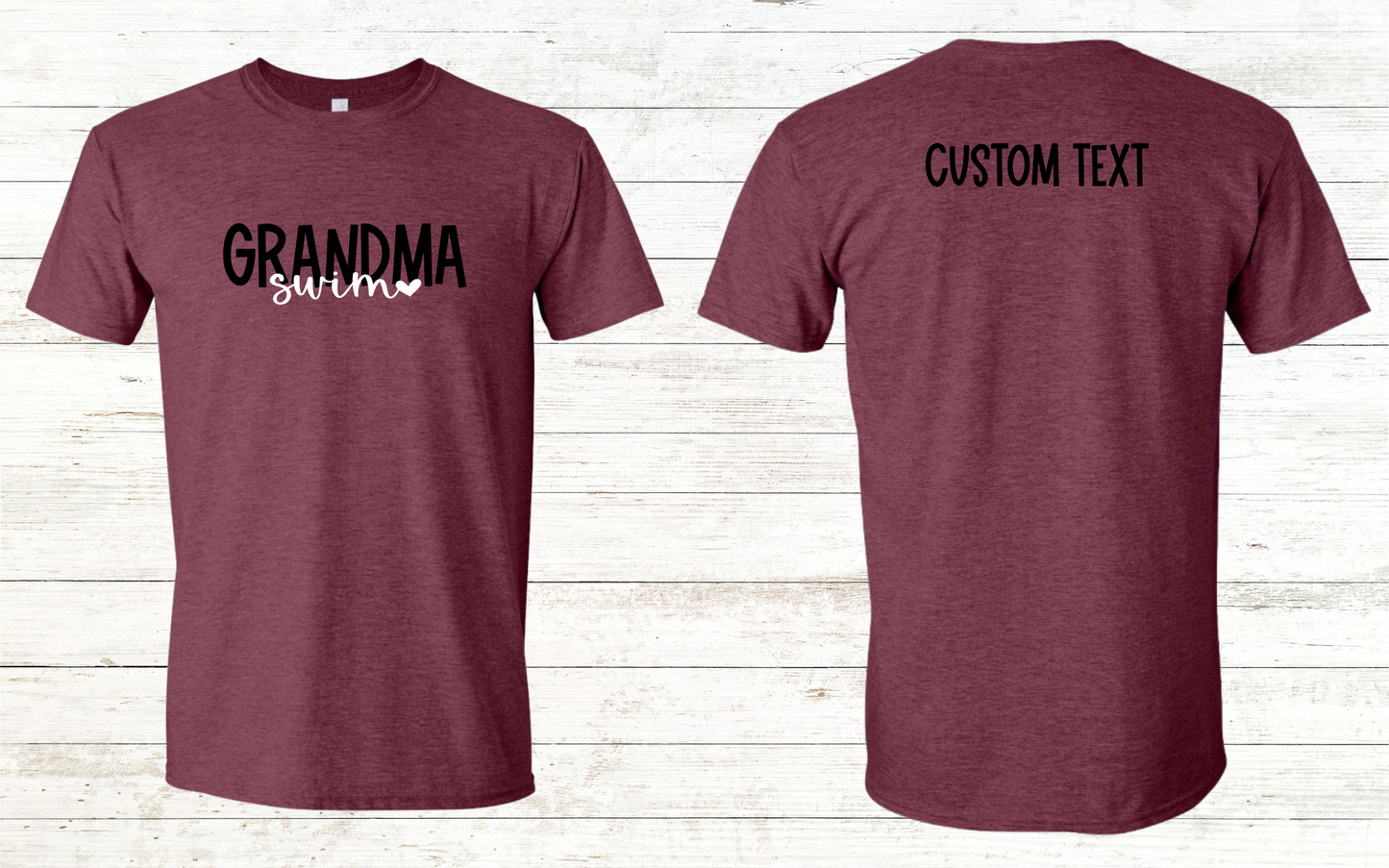 Swim Grandma - Heart Design- Black/White Text - Adult Crewneck Tee