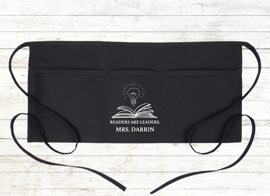 Personalized Teacher / School Apron with pockets: Readers are Leaders.