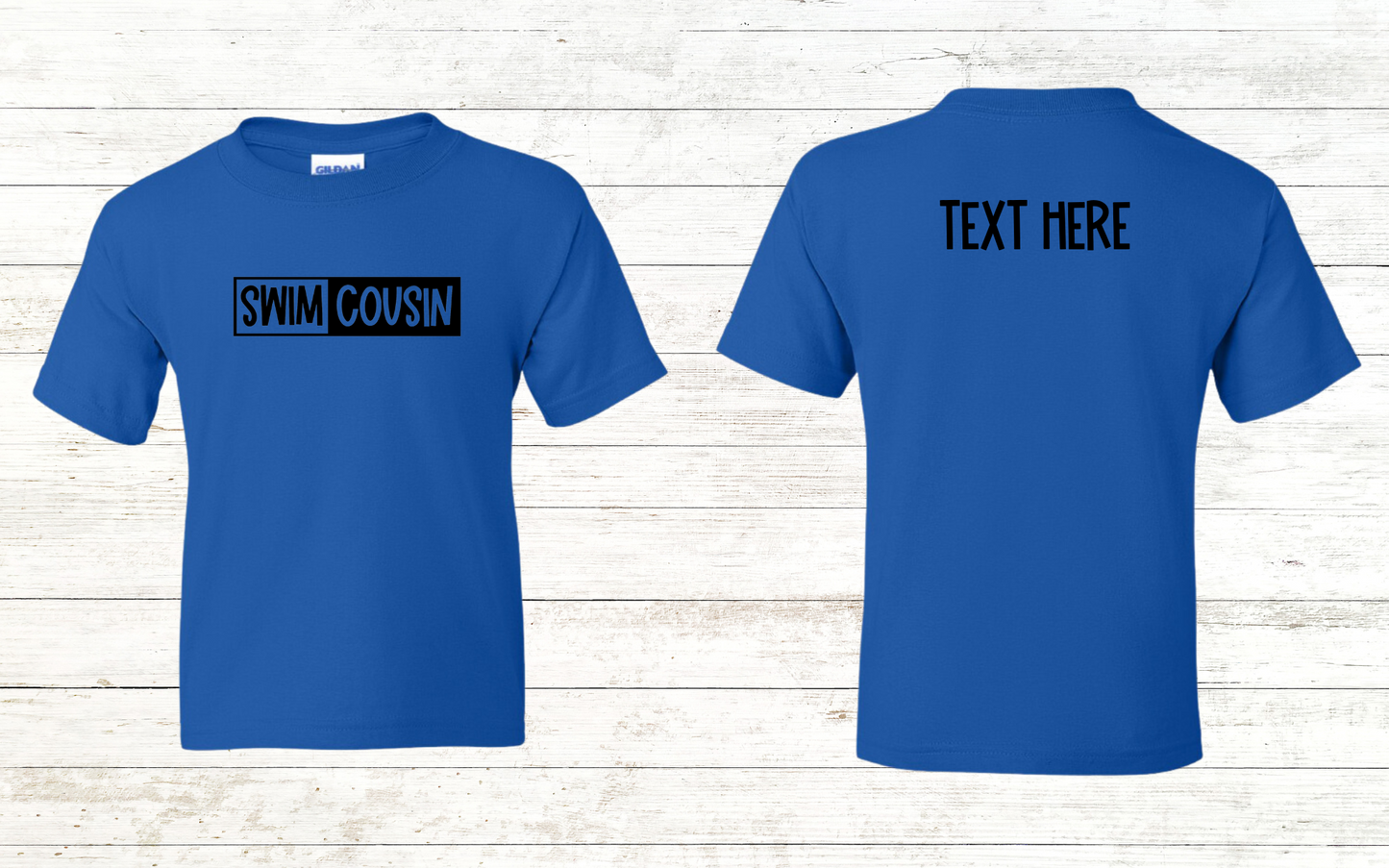 Swim Cousin Youth Shirt - Free Shipping - Back of Shirt Personalization Option: Youth Crewneck Tee