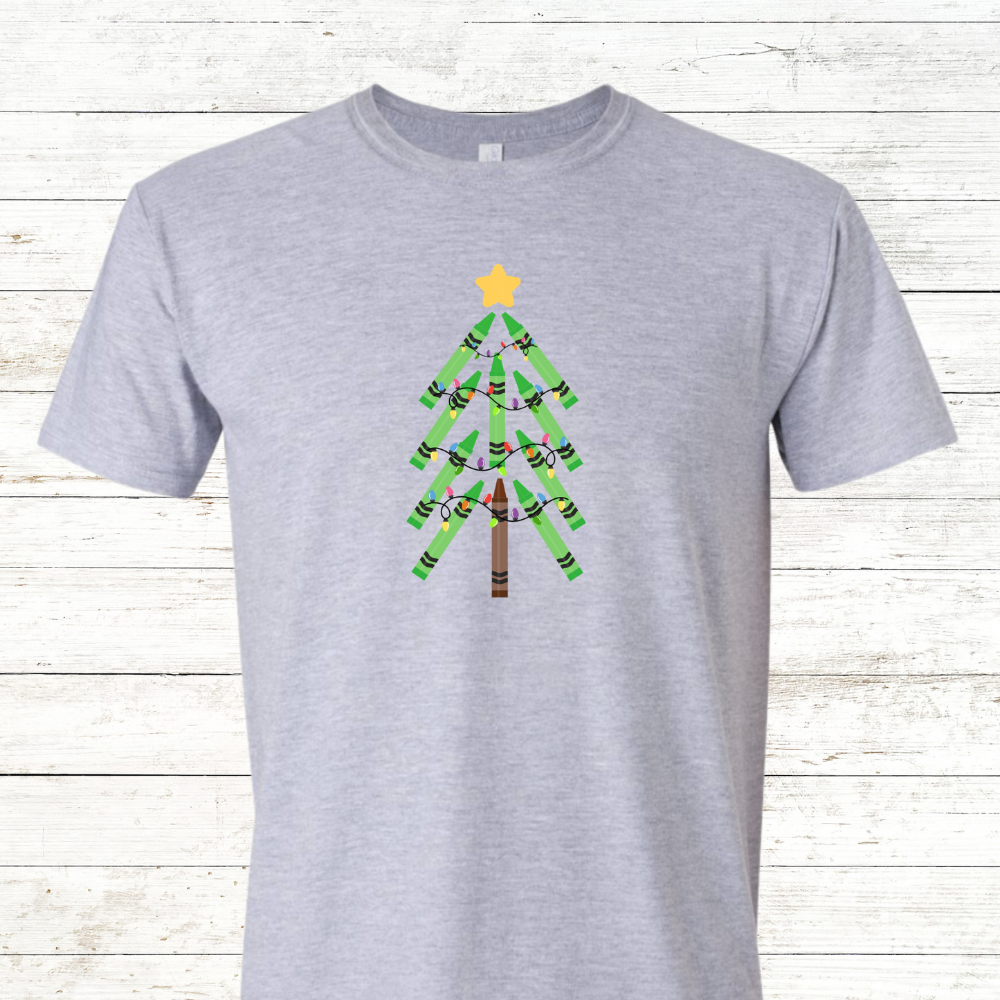 Green Crayon Christmas Tree - Adult Crewneck Tee