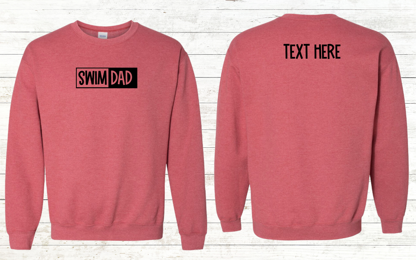Swim Dad - Black Text - Adult Sweatshirt - Personalized on back