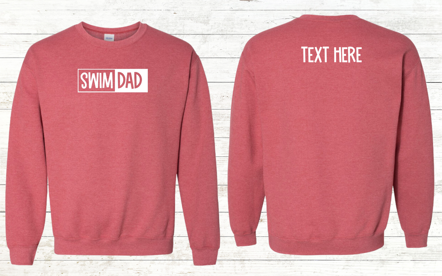 Swim Dad - White Text - Adult Sweatshirt - Personalized on back