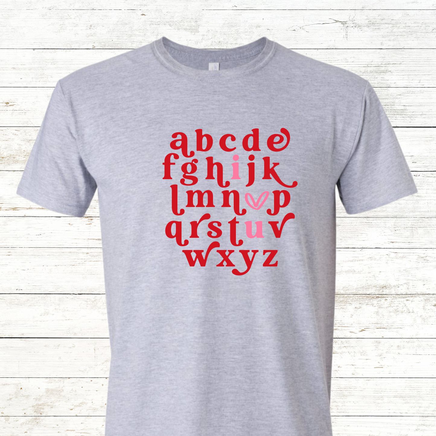 Valentine Alphabet I Heart You - Adult Crewneck Tee