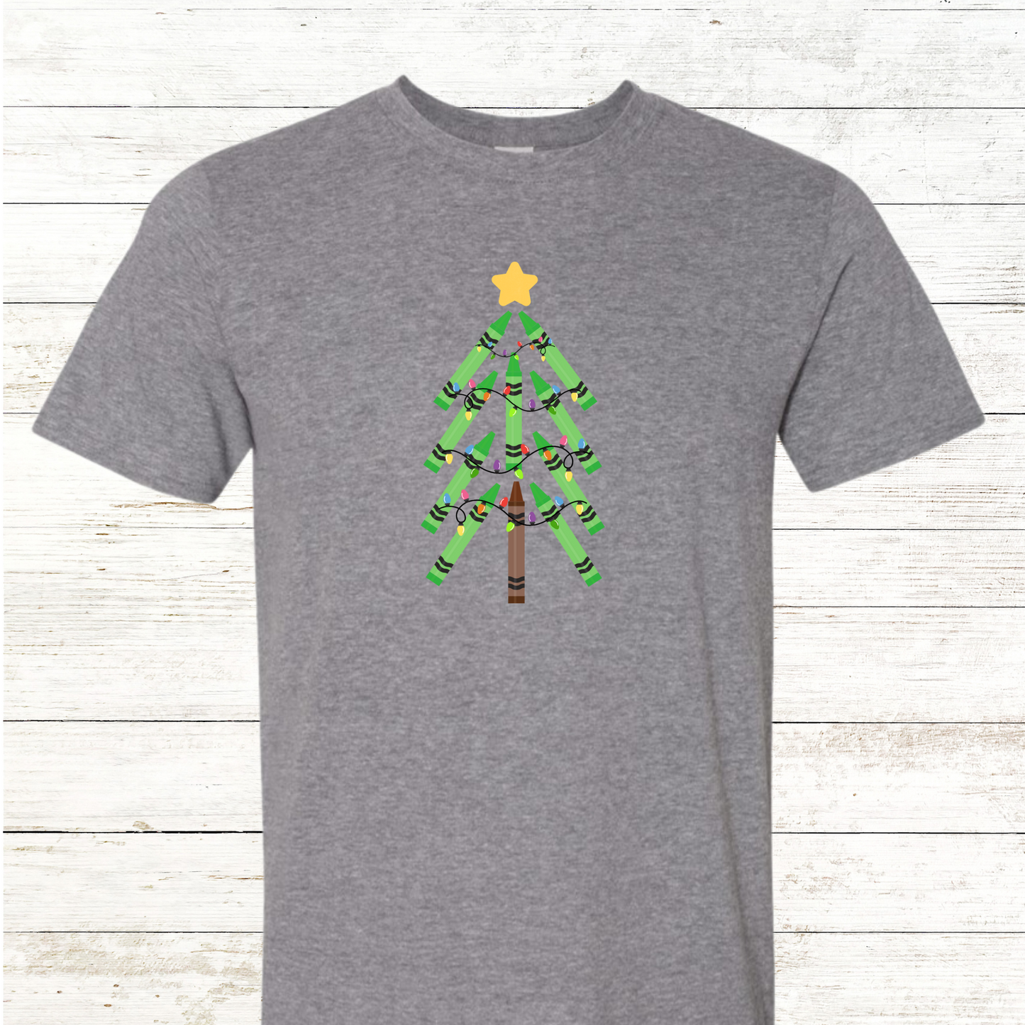Green Crayon Christmas Tree - Adult Crewneck Tee