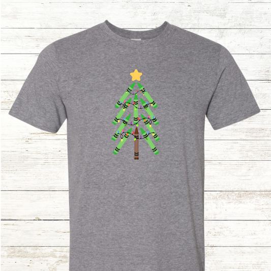 Green Crayon Christmas Tree -  Adult Crewneck Tee