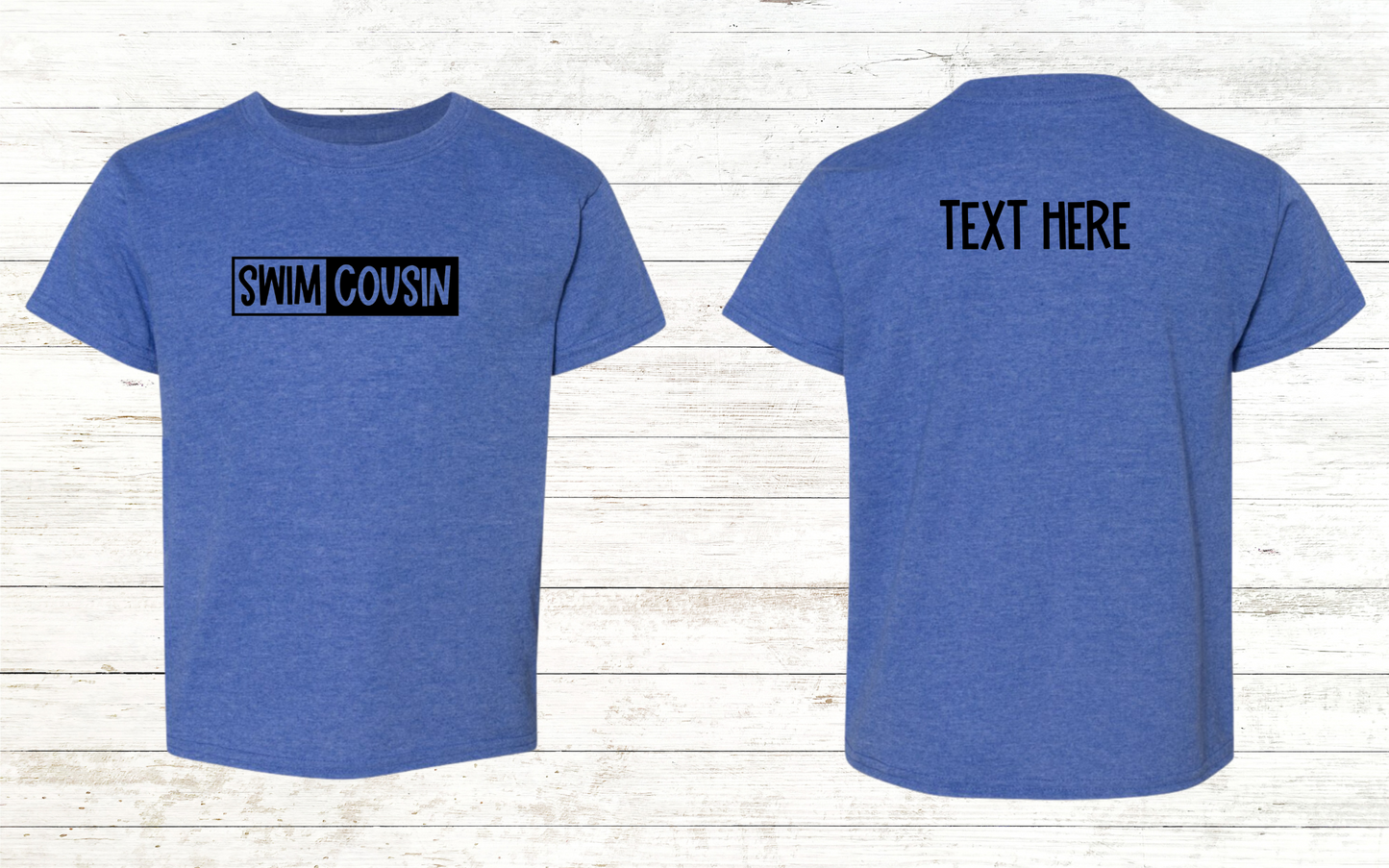 Swim Cousin Youth Shirt - Free Shipping - Back of Shirt Personalization Option: Youth Crewneck Tee