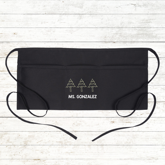 Personalized Teacher Apron with pockets: Christmas Pine Trees