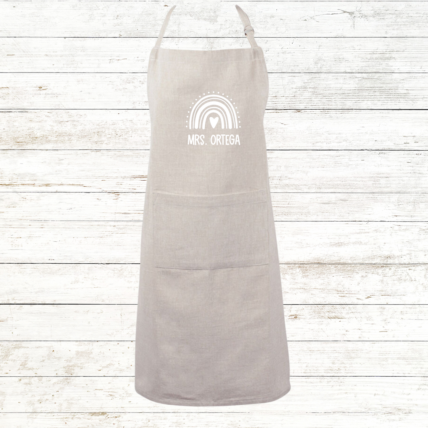 Boho Rainbow Teacher Apron Chambray Colors with Front Pocket - Personalized