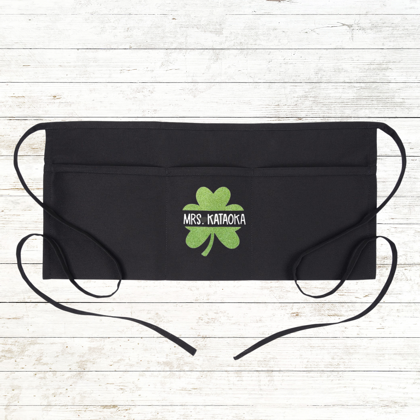CLEARANCE: Teacher Apron with pockets: St. Patricks Day - Glitter Shamrock Clover