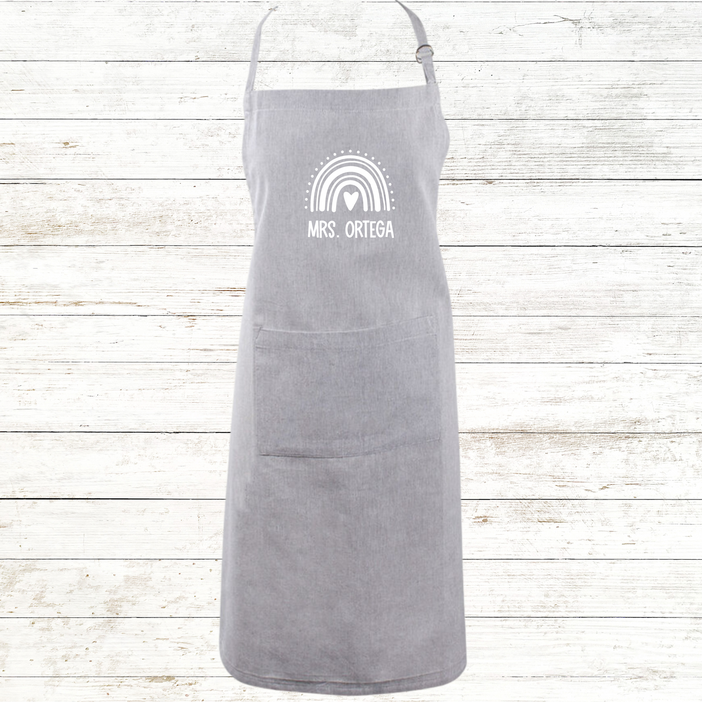 Boho Rainbow Teacher Apron Chambray Colors with Front Pocket - Personalized