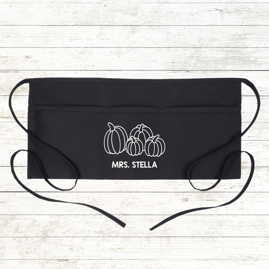 Personalized Teacher Apron with pockets: Fall Pumpkins