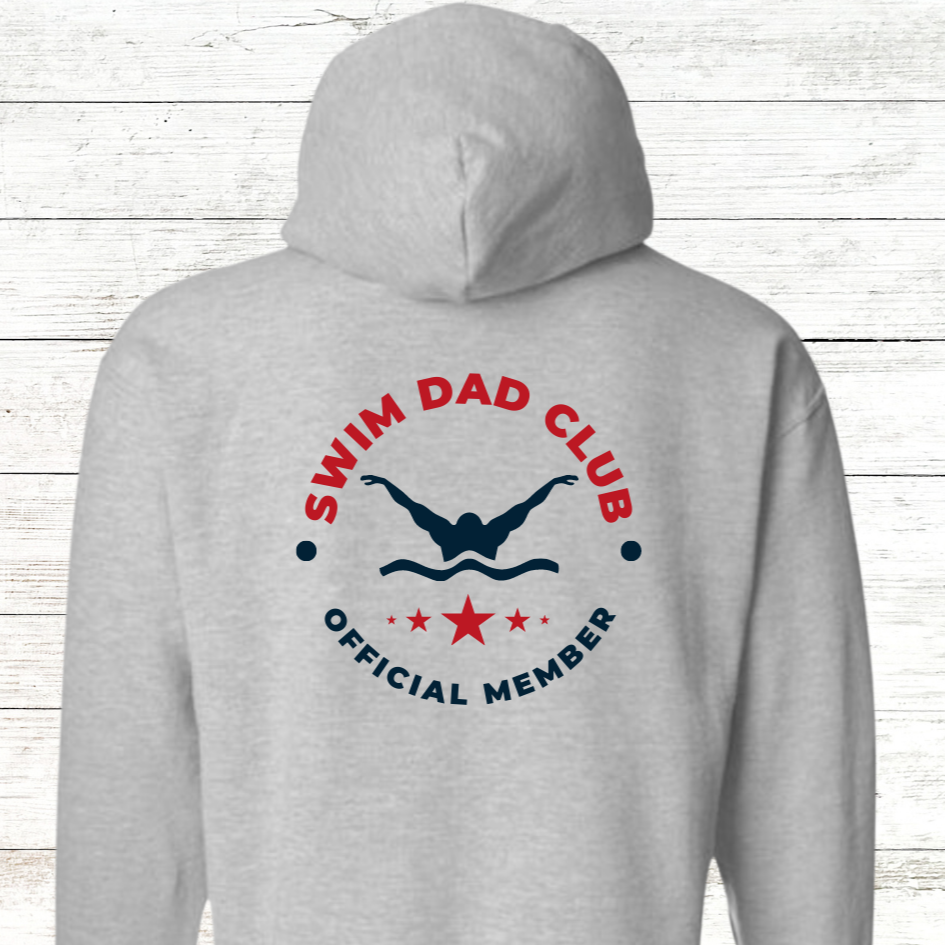 Swim Dad Club - Official Member - Back Design - Adult Hooded Sweatshirt