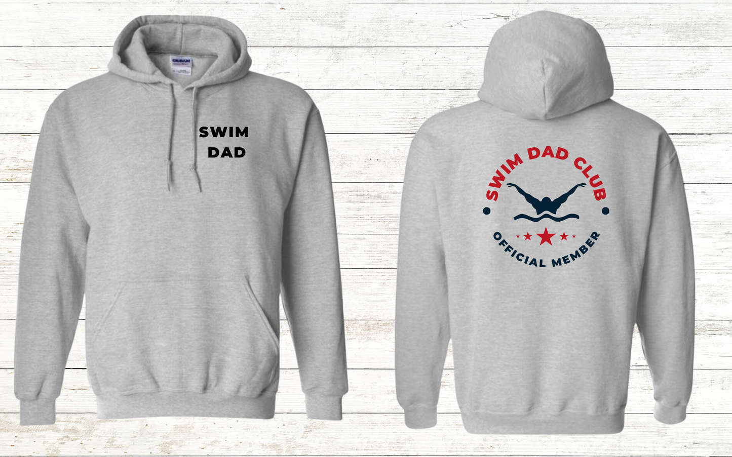 Swim Dad Club - Official Member - Back Design - Adult Hooded Sweatshirt