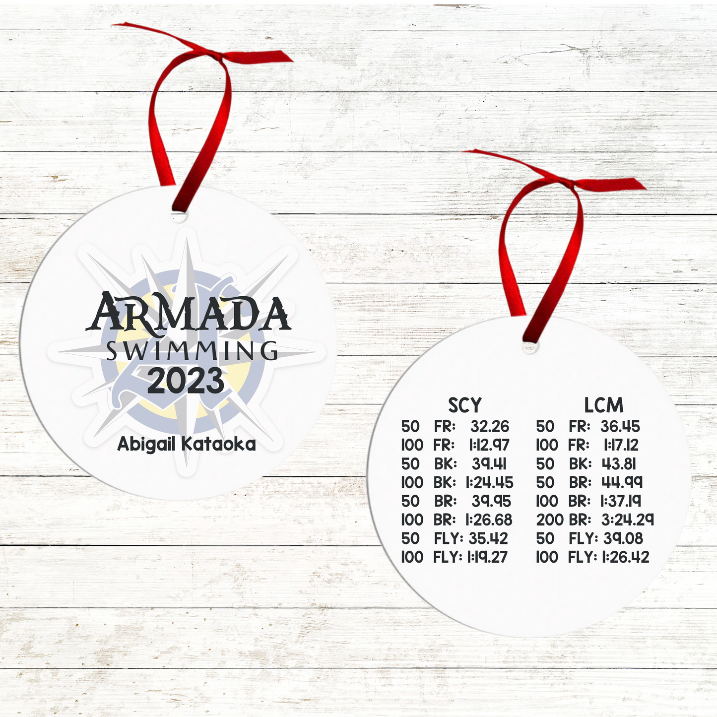 Personalized Swimmer Christmas Ornament - Includes Best Swim Times 2023 - Armada