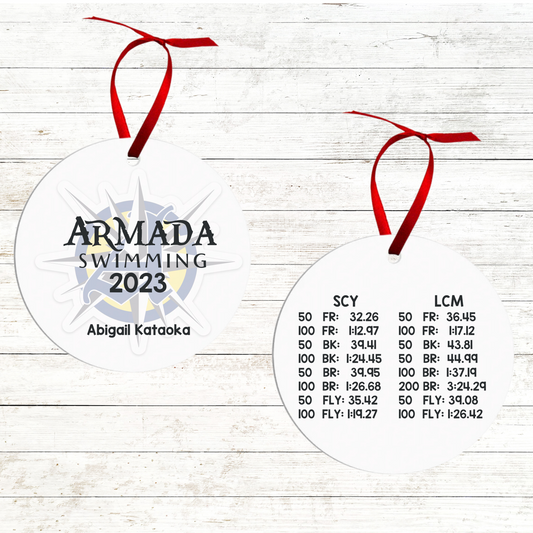 Personalized Swimmer Christmas Ornament - Includes Best Swim Times 2023 - Armada