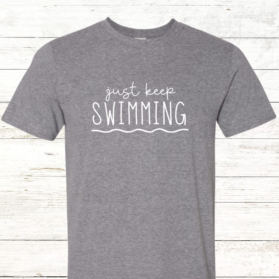 Just Keep Swimming Adult Swimmer Crewneck Tee