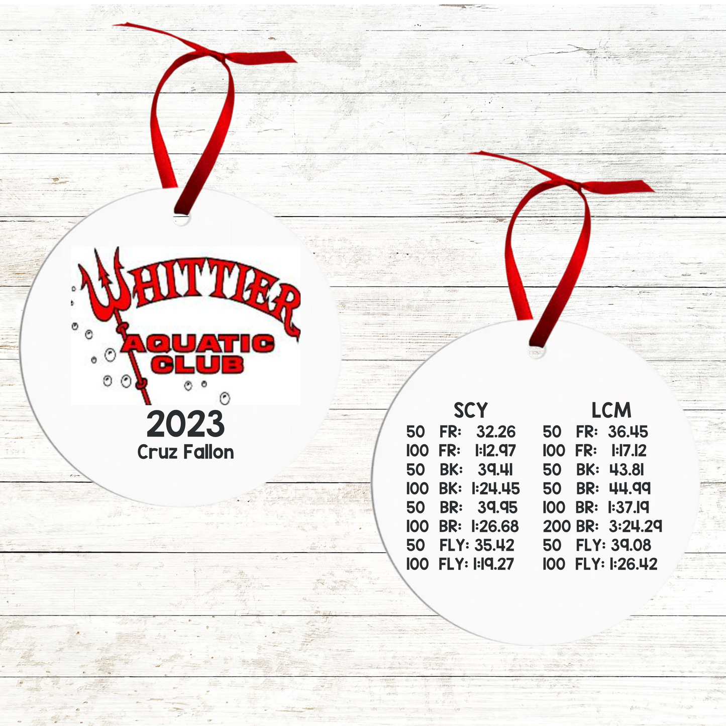 Personalized Swimmer Christmas Ornament - Includes Best Swim Times 2023 - Whittier Aquatic