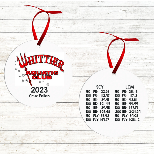 Personalized Swimmer Christmas Ornament - Includes Best Swim Times 2023 - Whittier Aquatic