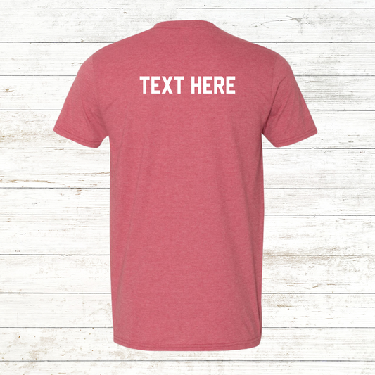 Back of a swimmer shirt with personalized name available for an additional charge. Customization option adds a personal touch, perfect for swim teams, competitive athletes, and fans. Ideal for swim meets, training, or everyday wear.