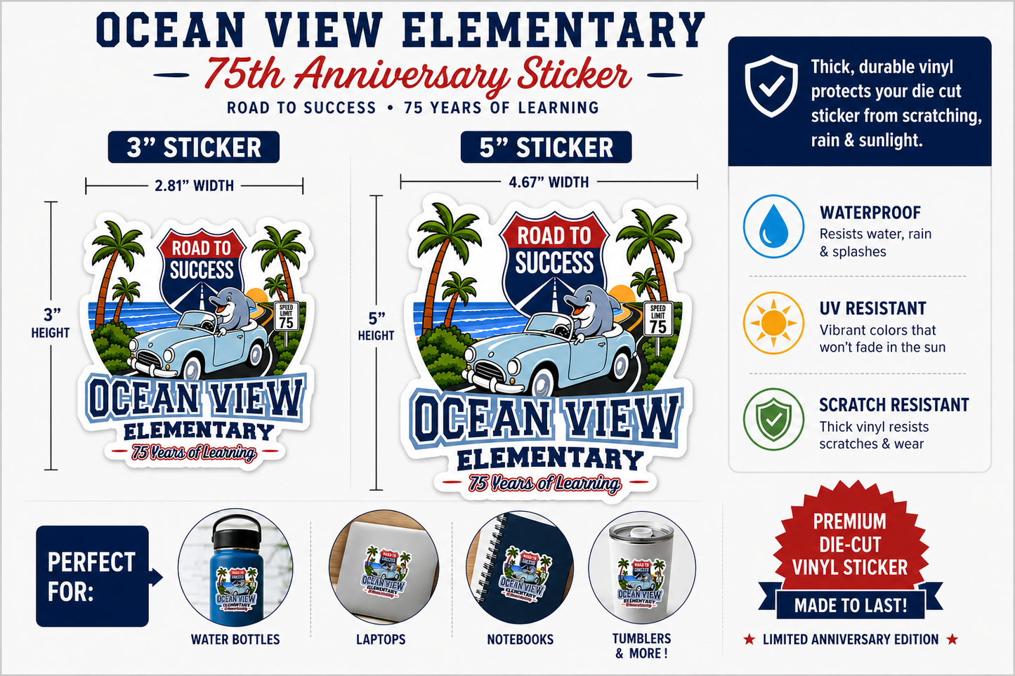 Ocean View Elementary 75th Anniversary Sticker