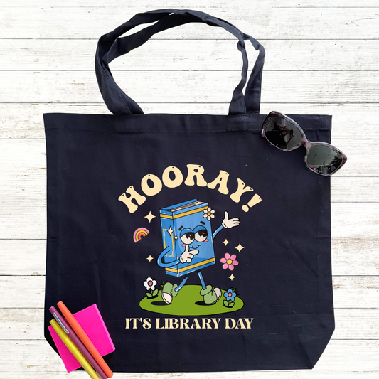 Hooray! It’s Library Day! Tote Bag – Book Lover & Teacher Gift