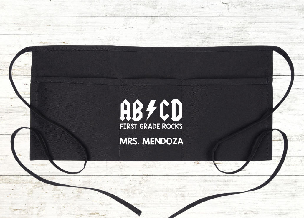 Personalized Teacher Apron with pockets: ABCD First Grade Rocks