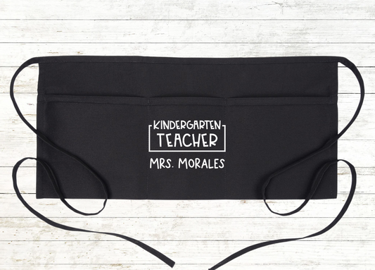 Personalized Teacher Half-Apron with pockets: Kindergarten Teacher