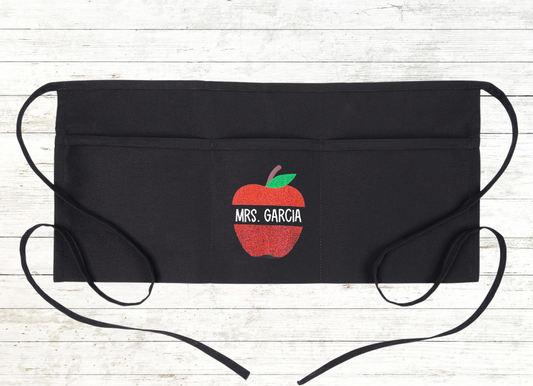 Personalized Teacher Apron with pockets: Glitter Apple