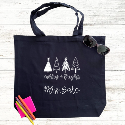 Personalized Teacher Tote Bag - Christmas - Merry and Bright