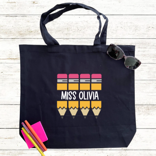 Personalized Teacher Tote Bag - Pencils