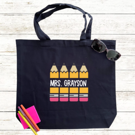 Personalized Teacher Tote Bag - Pencils