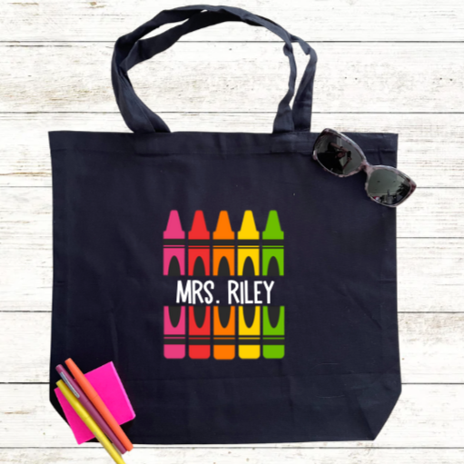 Personalized Teacher Tote Bag - Crayons