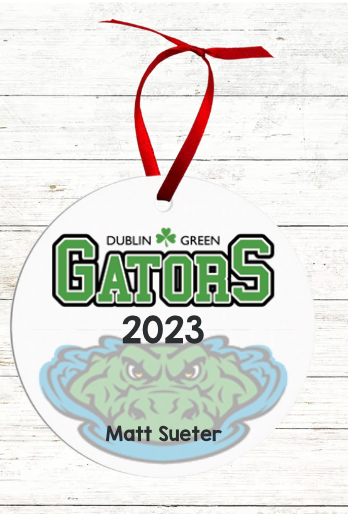 Personalized Swimmer Christmas Ornament - Includes Best Swim Times 2023 - Green Dublin Gators