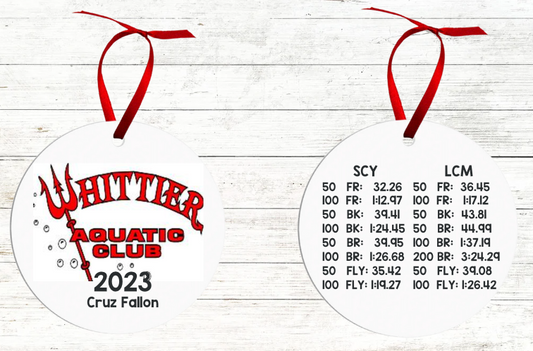 Personalized Swimmer Christmas Ornament - Includes Best Swim Times 2023 - Whittier Aquatic