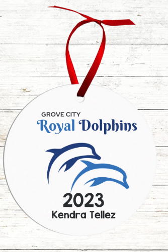 Personalized Swimmer Christmas Ornament - Includes Best Swim Times 2023 - Grove City Royal Dolphins