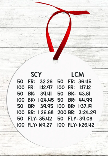 Personalized Swimmer Christmas Ornament - Includes Best Swim Times 2023 - Grove City Royal Dolphins