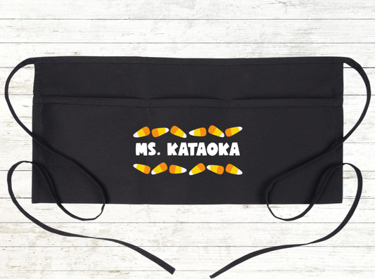 Personalized Teacher / School Apron with pockets: Halloween Candy Corn