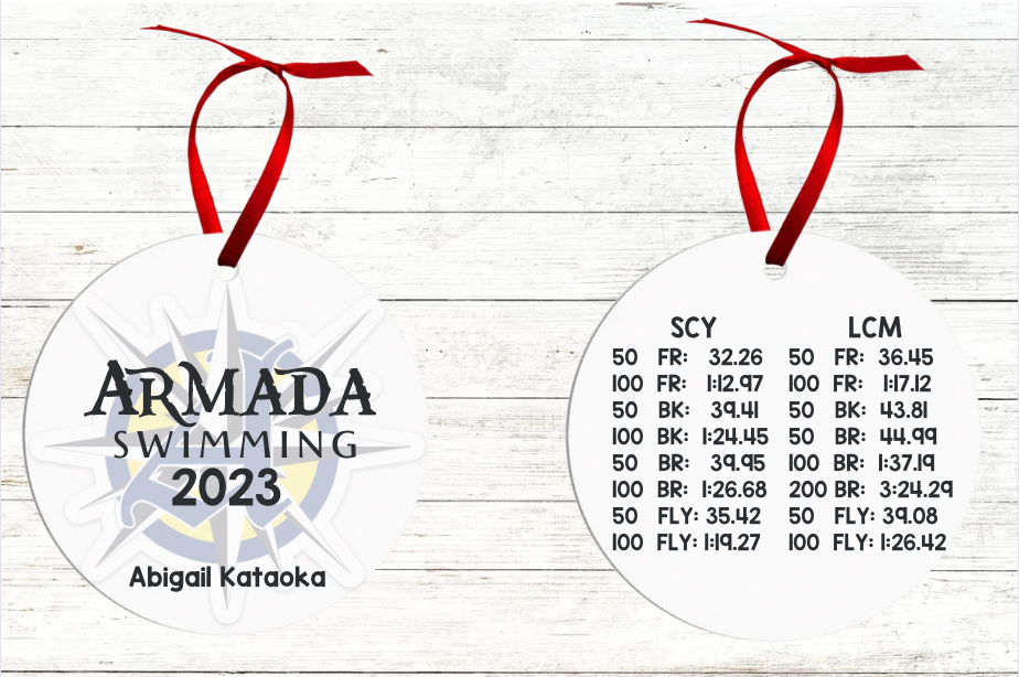 Personalized Swimmer Christmas Ornament - Includes Best Swim Times 2023 - Armada