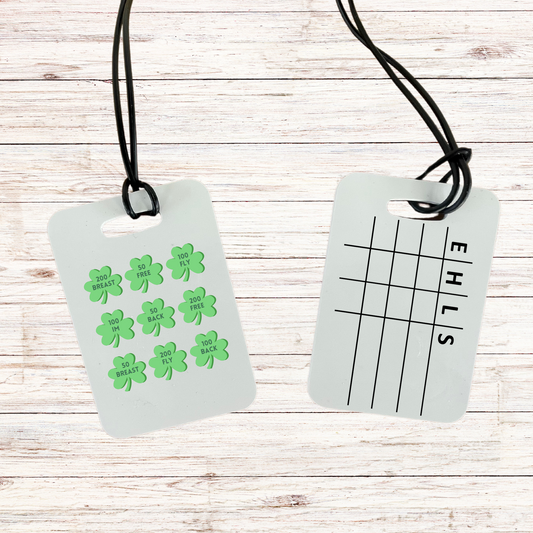 Reusable swim meet heat tag: St. Patrick's Day Shamrocks