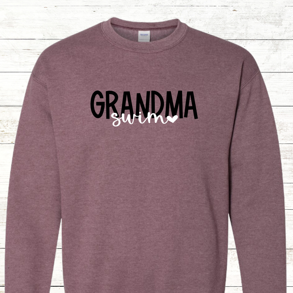 Swim Grandma with heart Adult Crewneck Sweatshirt