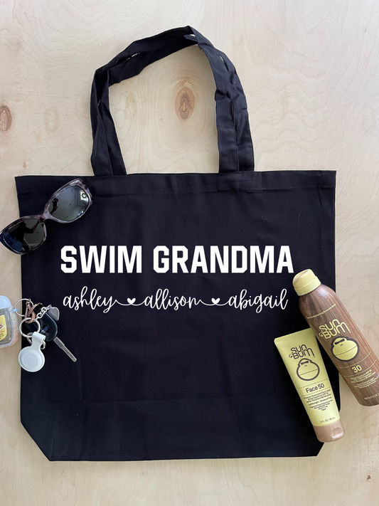 Swim Grandma Tote Bag: Personalized with Swimmer Names